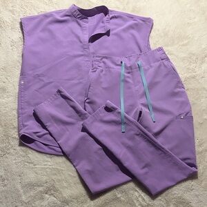 FIGS Lavender Purple Scrub Set with Teal Drawstrings